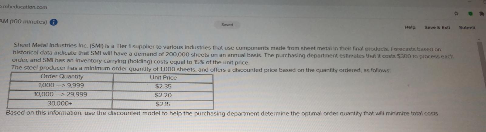 mheducation.com AM (100 minutes) Saved Help Save
