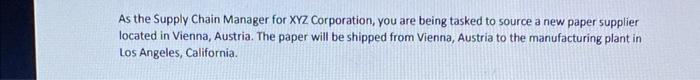 As the Supply Chain Manager for XYZ Corporation,