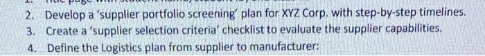 As the Supply Chain Manager for XYZ Corporation,