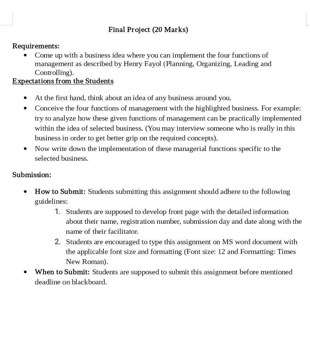 Please give detailed answer Final Project (20