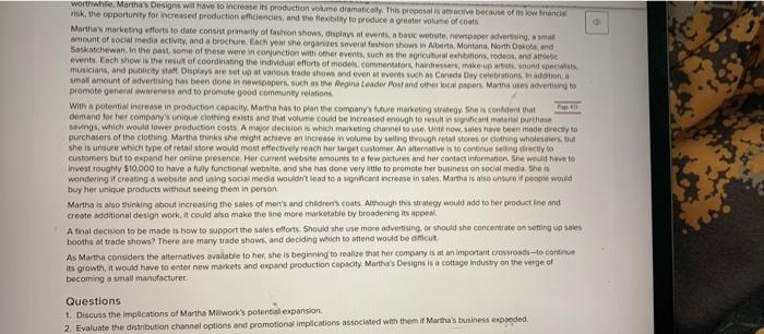 HA'S DESIGNS Martha Millwork needs to make some