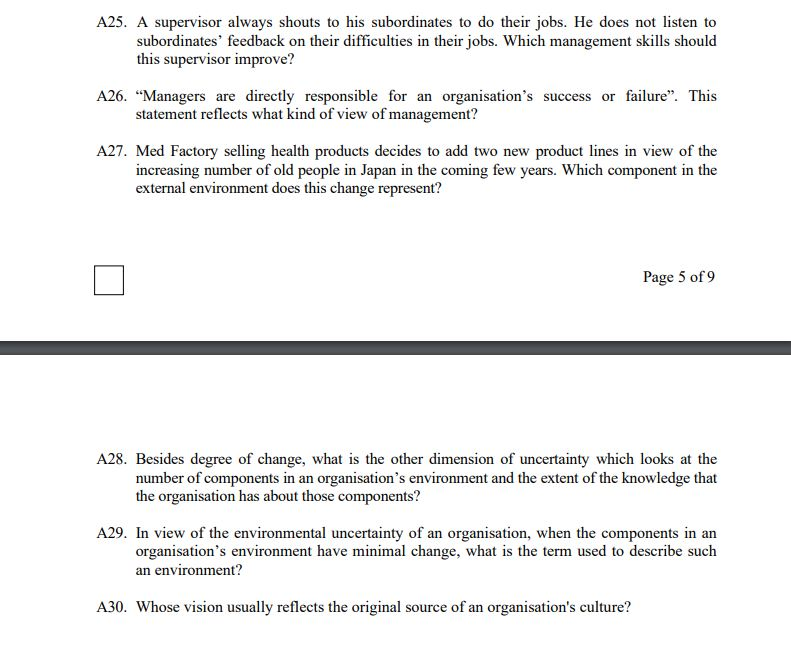 Section A (30%) - Short Questions. Answer ALL