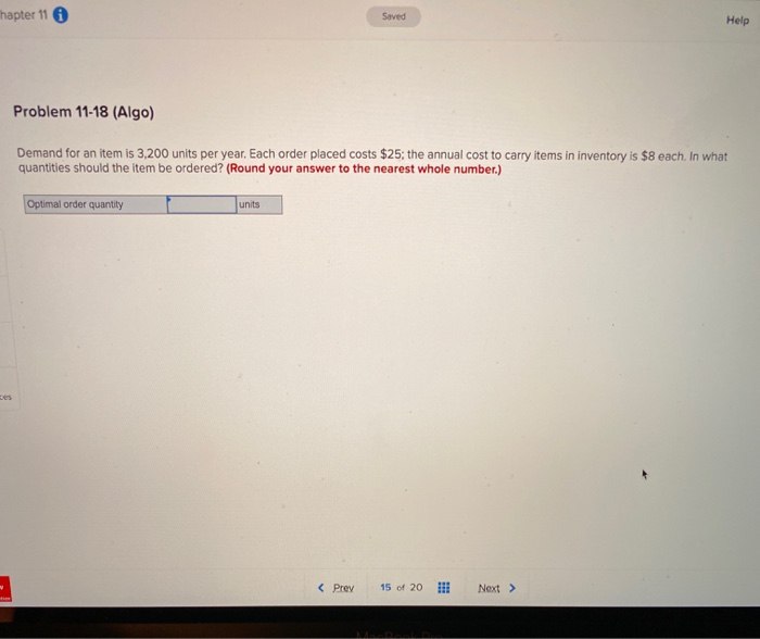 hapter 11 i Saved Help Problem 11-18 (Algo)