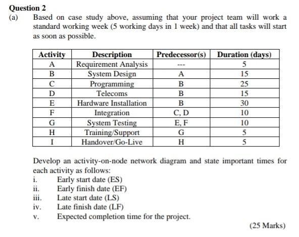 Question 2 Based on case study above, assuming