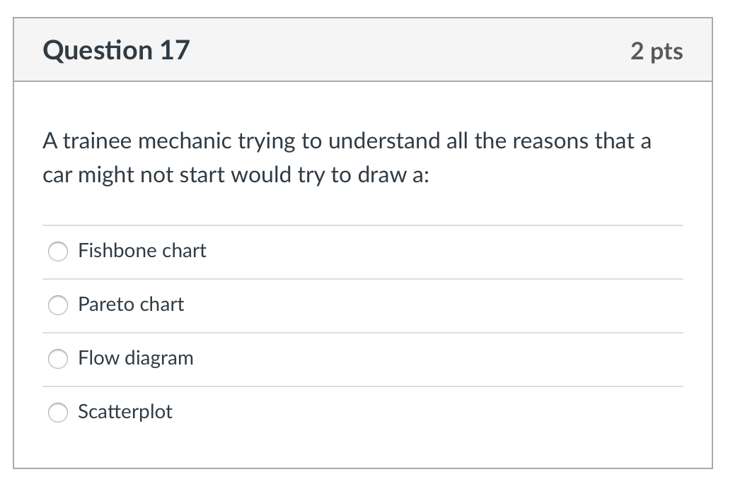 Question 17 2 pts A trainee mechanic trying to