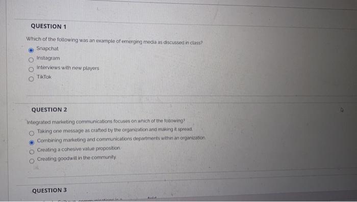 QUESTION 1 Which of the following was an example