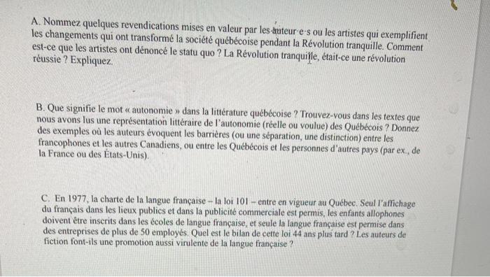 A. Nommez quelques revendications mises en valeur