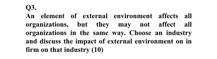 Q3. An element of external environment affects