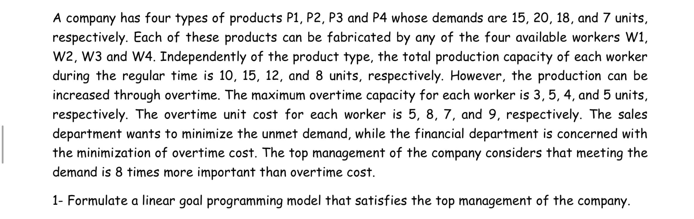 A company has four types of products P1, P2, P3