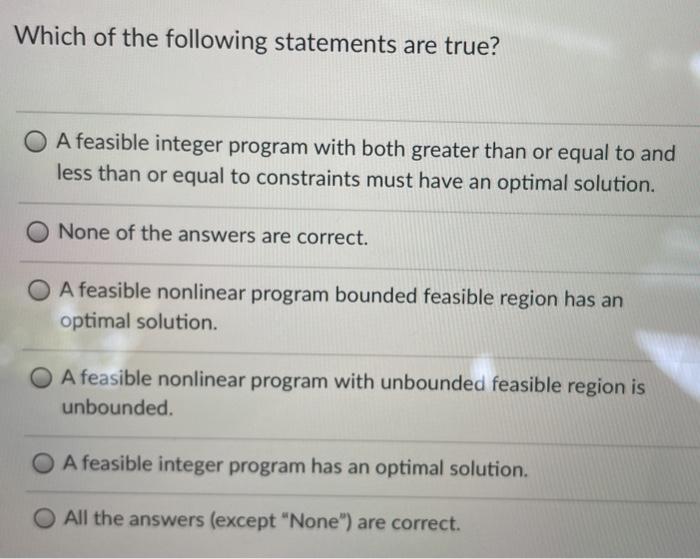 Which of the following statements are true? A