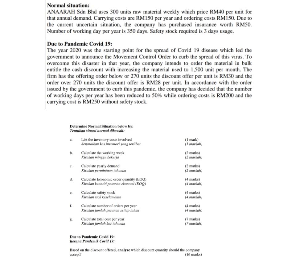 Normal situation: ANAARAH Sdn Bhd uses 300 units