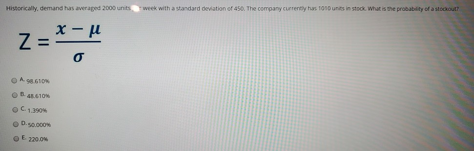 Historically, demand has averaged 2000 units week