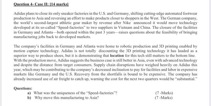 Question 4- Case II: [14 marks] Adidas plans to