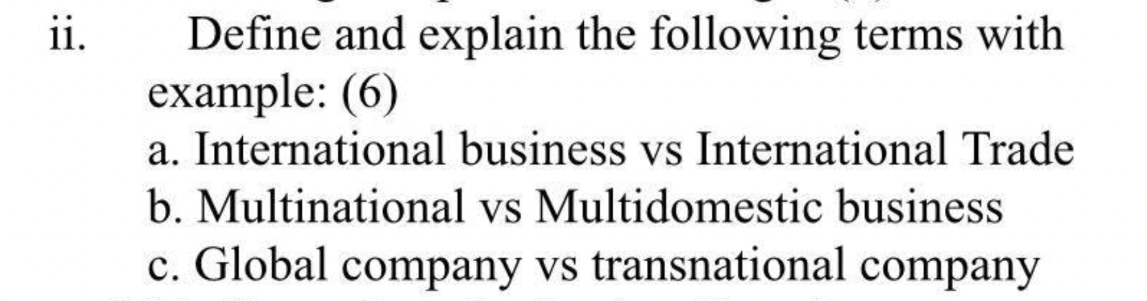 ii. Define and explain the following terms with