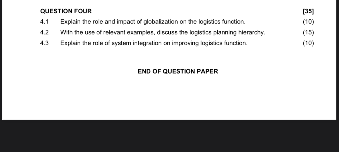 QUESTION FOUR 4.1 Explain the role and impact of