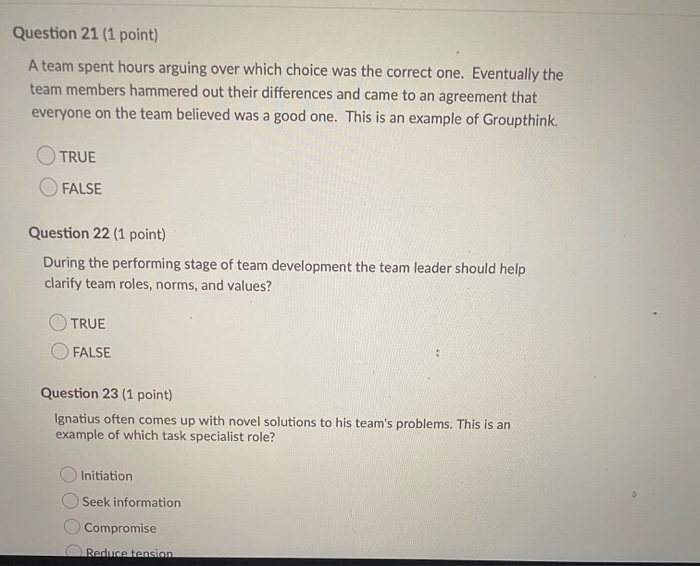 Question 21 (1 point) A team spent hours arguing