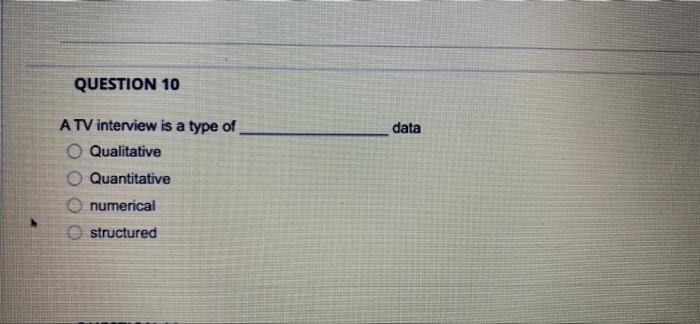 QUESTION 10 ATV interview is a type of O