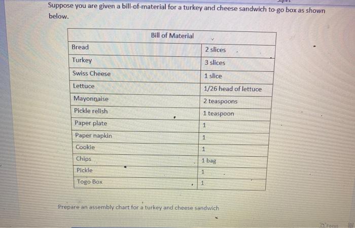 Suppose you are given a bill-of-material for a