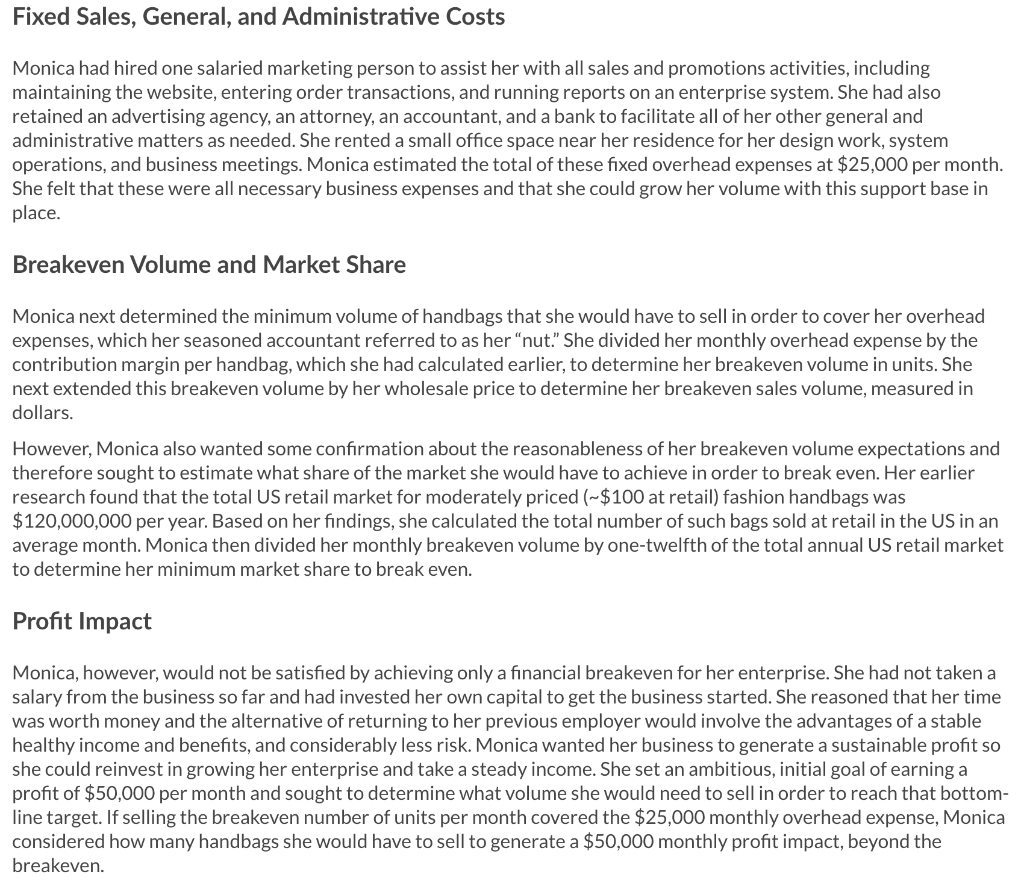 How many handbags must Monica sell per month in