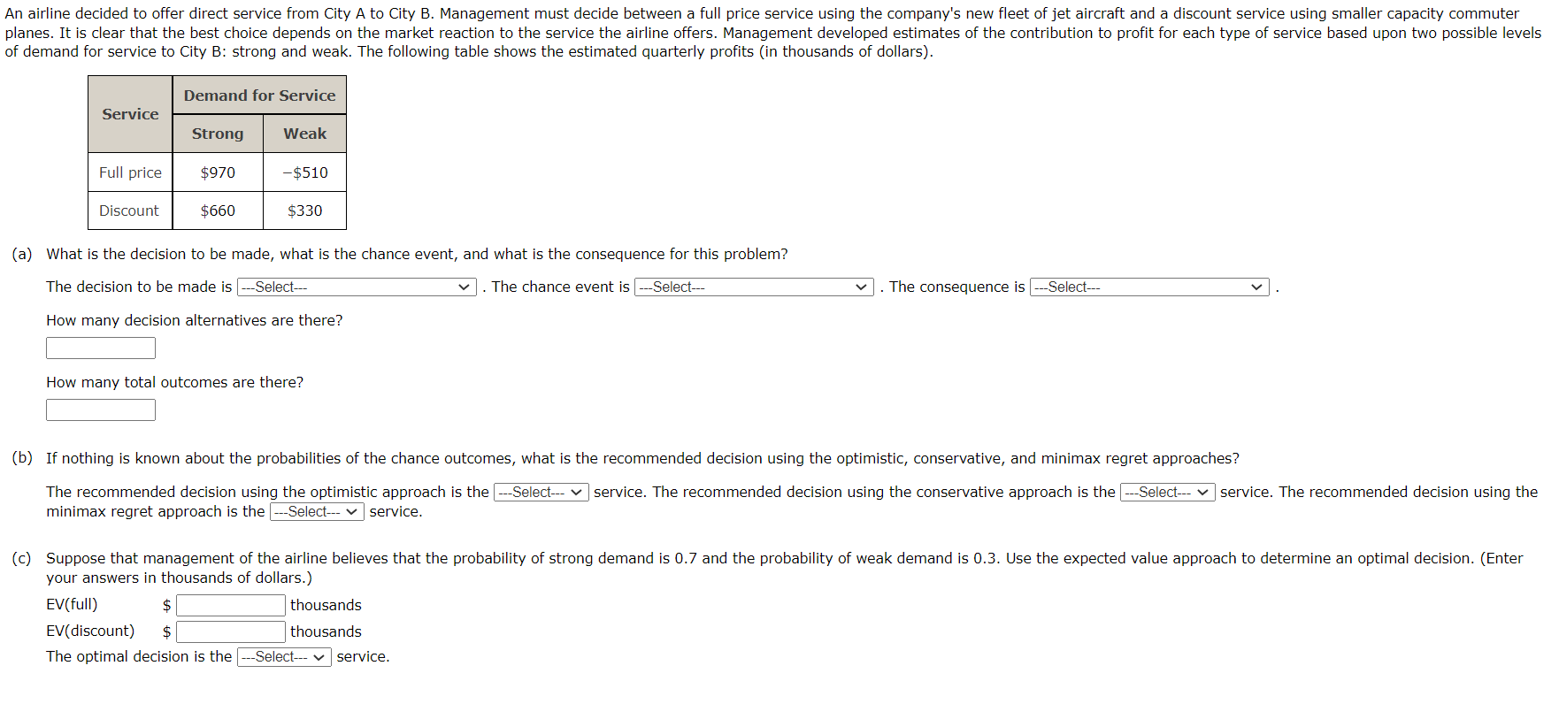 An airline decided to offer direct service from