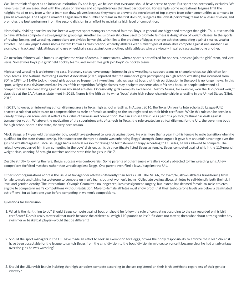 We like to think of sport as an inclusive