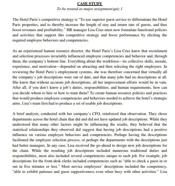 CASE STUDY To be treated as major assignment/quiz