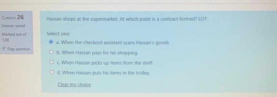 Question 26 Hassan shops at the supermarket. At