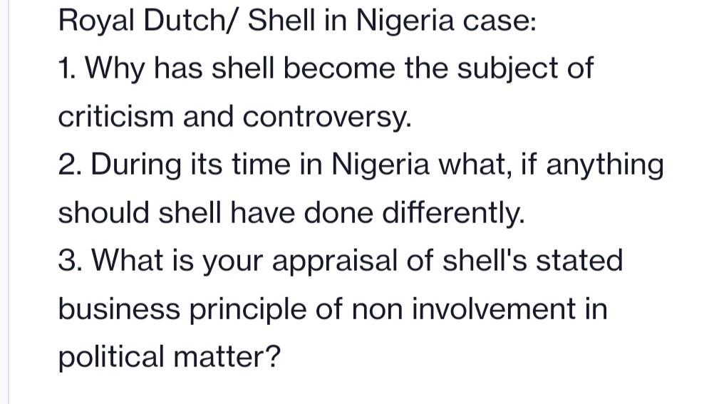 Royal Dutch/ Shell in Nigeria case: 1. Why has