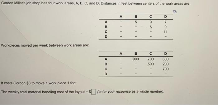Gordon Miller's job shop has four work areas, A,