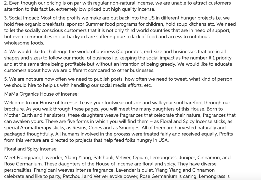 Question: What is the experience strategy of MaMa