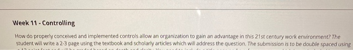 Week 11 - Controlling How do properly conceived