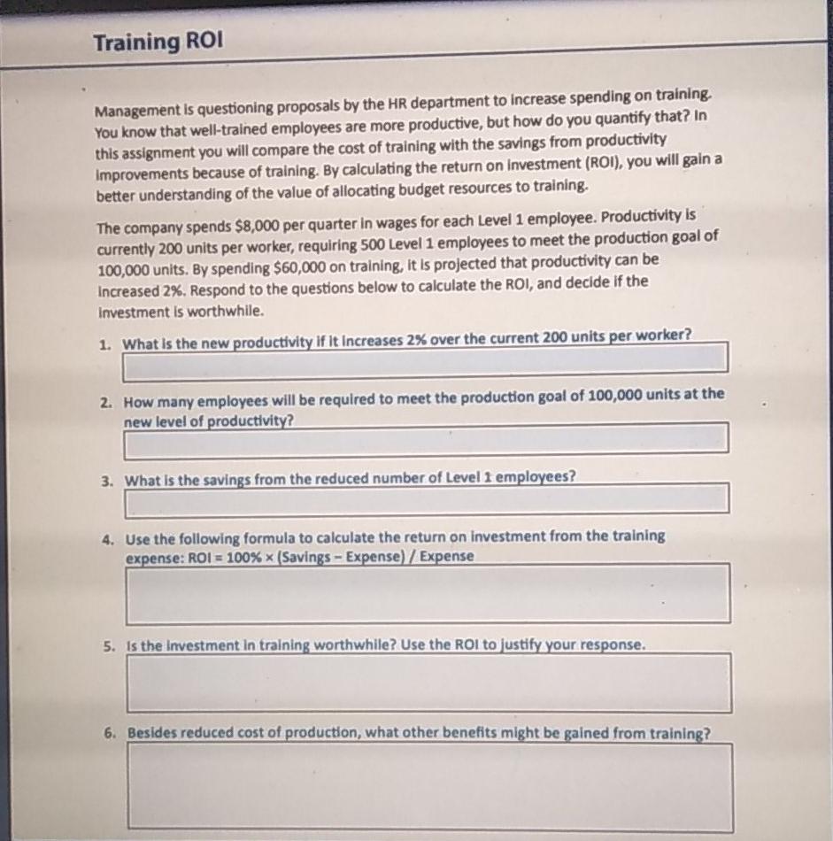 Training ROI Management is questioning proposals