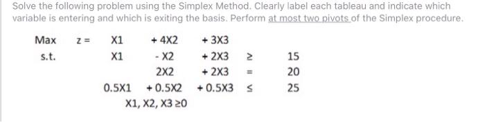 Solve the following problem using the Simplex