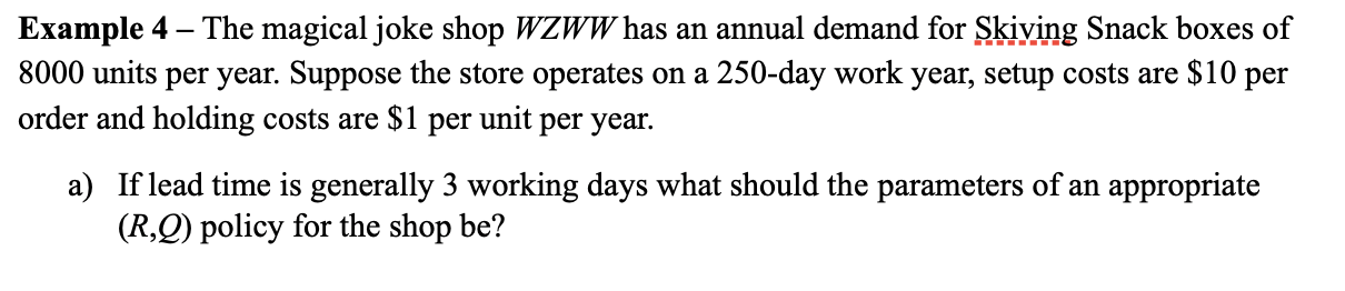 Find the Reorder Point for the question. Example