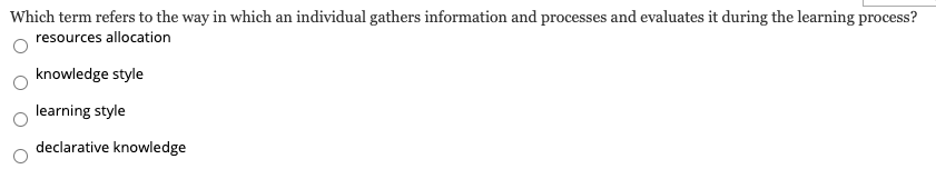 Which term refers to the way in which an