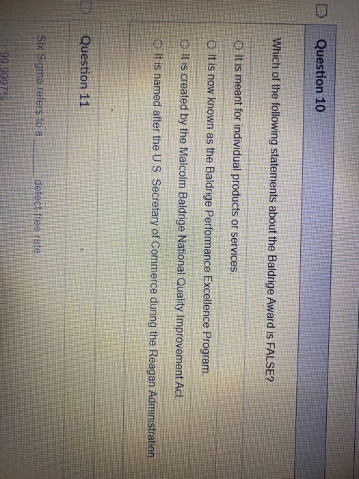 Question 10 Which of the following statements