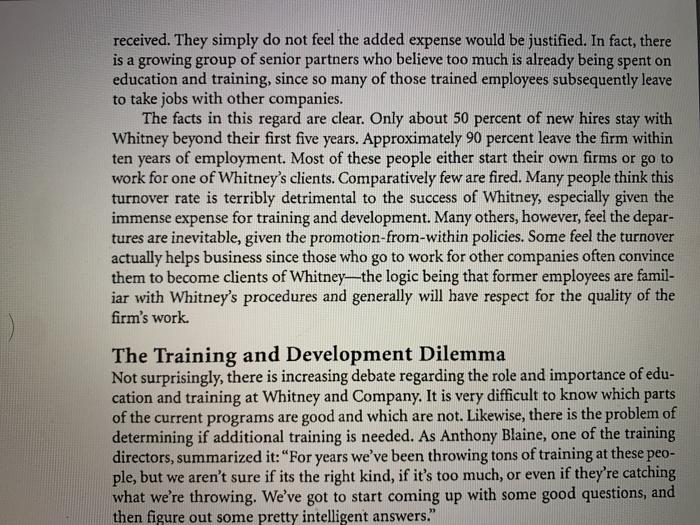 read and answer the question please The Training