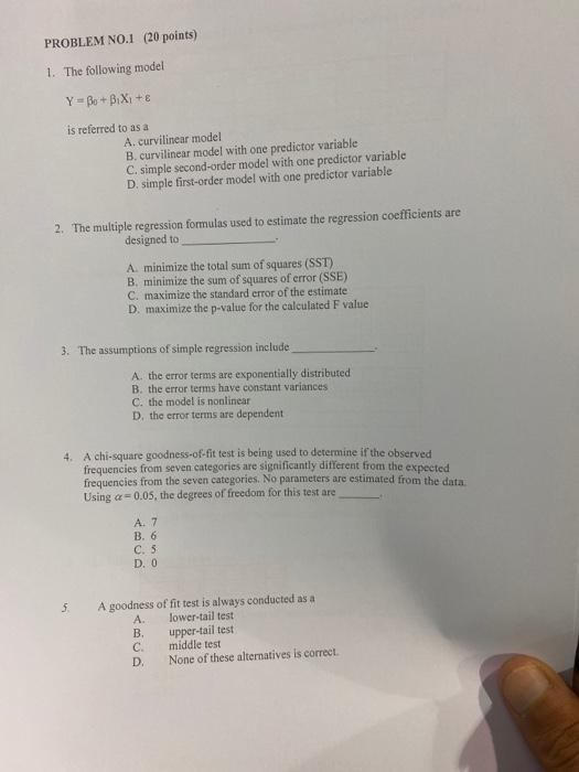 PROBLEM NO.1 (20 points) 1. The following model Y