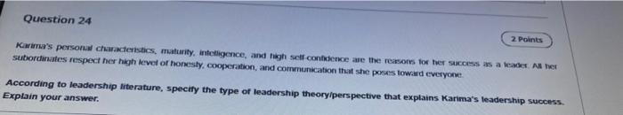 Question 24 2. Points Karina's personal