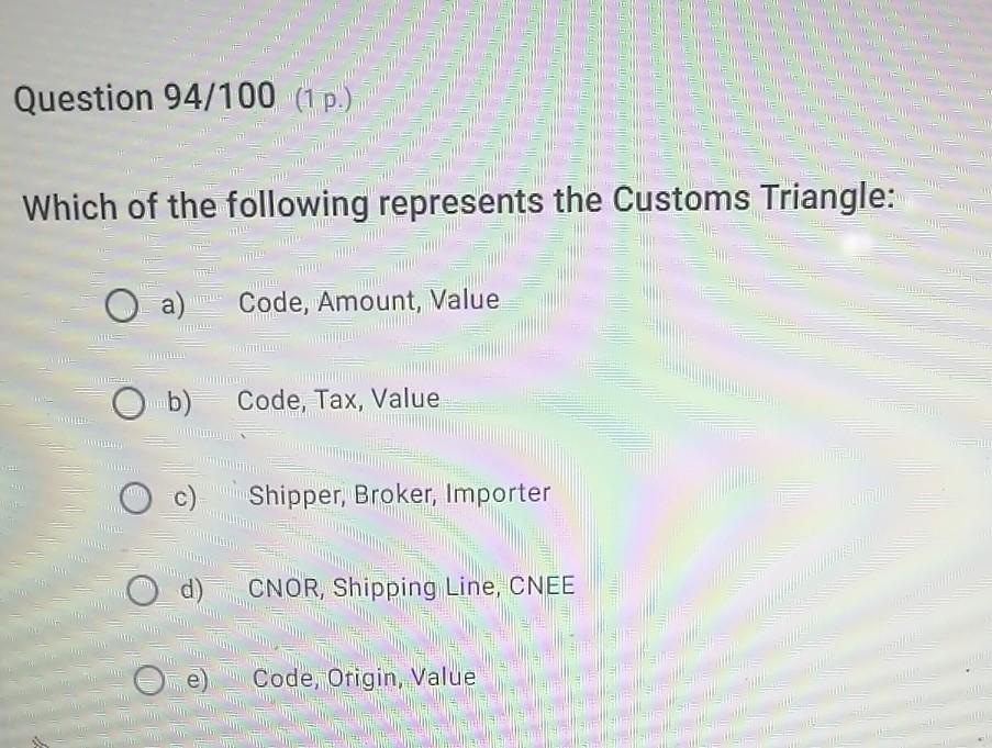 Question 94/100 (1 p.) Which of the following