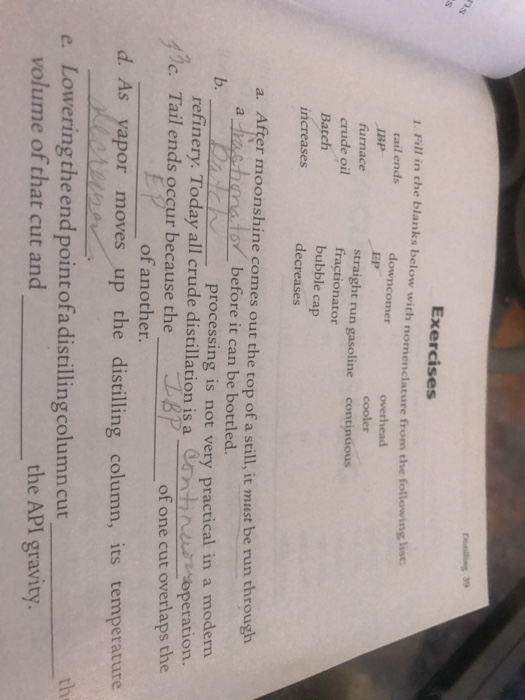 e. Lowering the end point of a distilling cut the