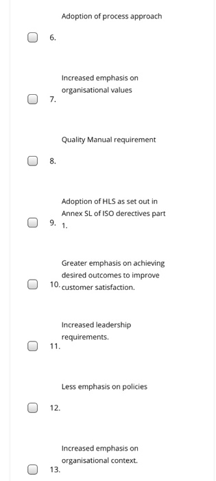 QUESTION 13 Identify the 9 main changes that was