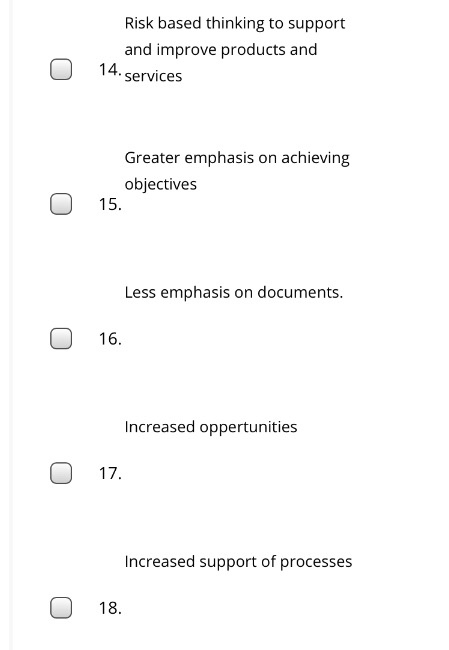 QUESTION 13 Identify the 9 main changes that was