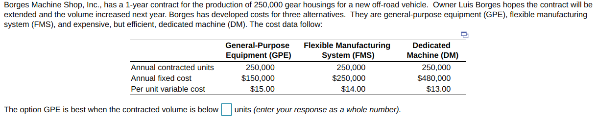 Borges Machine Shop, Inc., has a 1-year contract