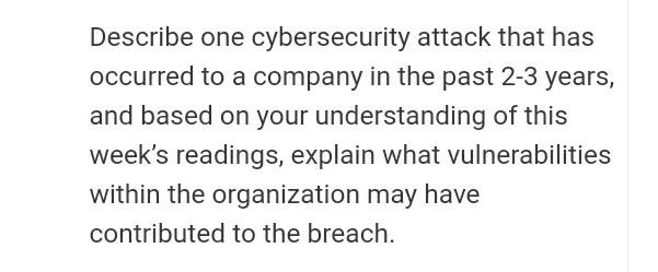 Post new answer. Describe one cybersecurity