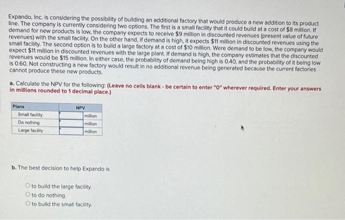 Expando, Inc. is considering the possibility of