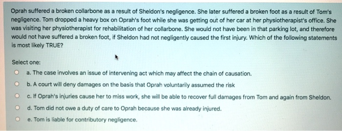 (business law) Oprah suffered a broken collarbone