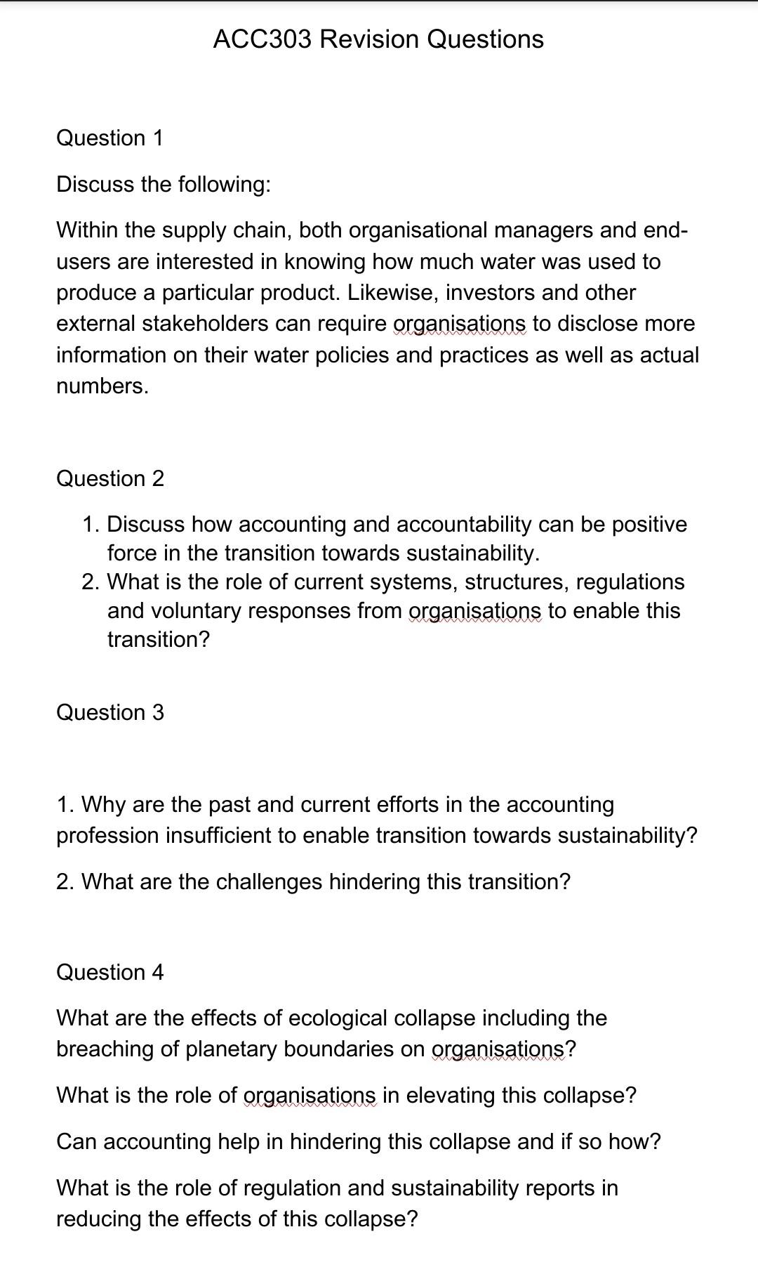 ACC303 Revision Questions Question 1 Discuss the