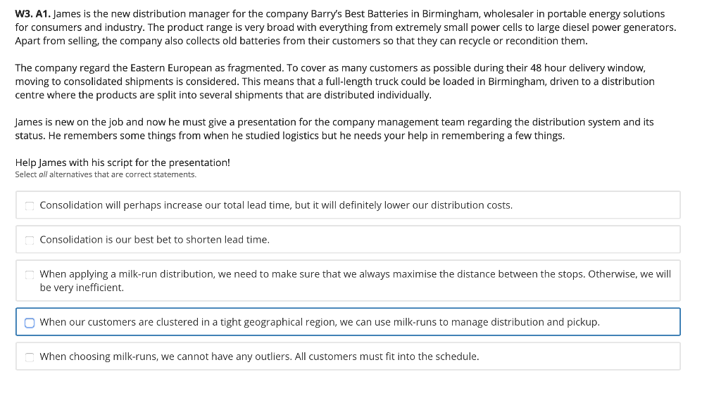 W3. A1. James is the new distribution manager for
