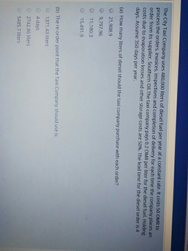 The City Taxi Company uses 480,000 liters of